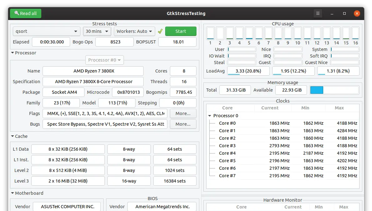 GtkStressTesting: Stress and Monitor Linux Hardware Components